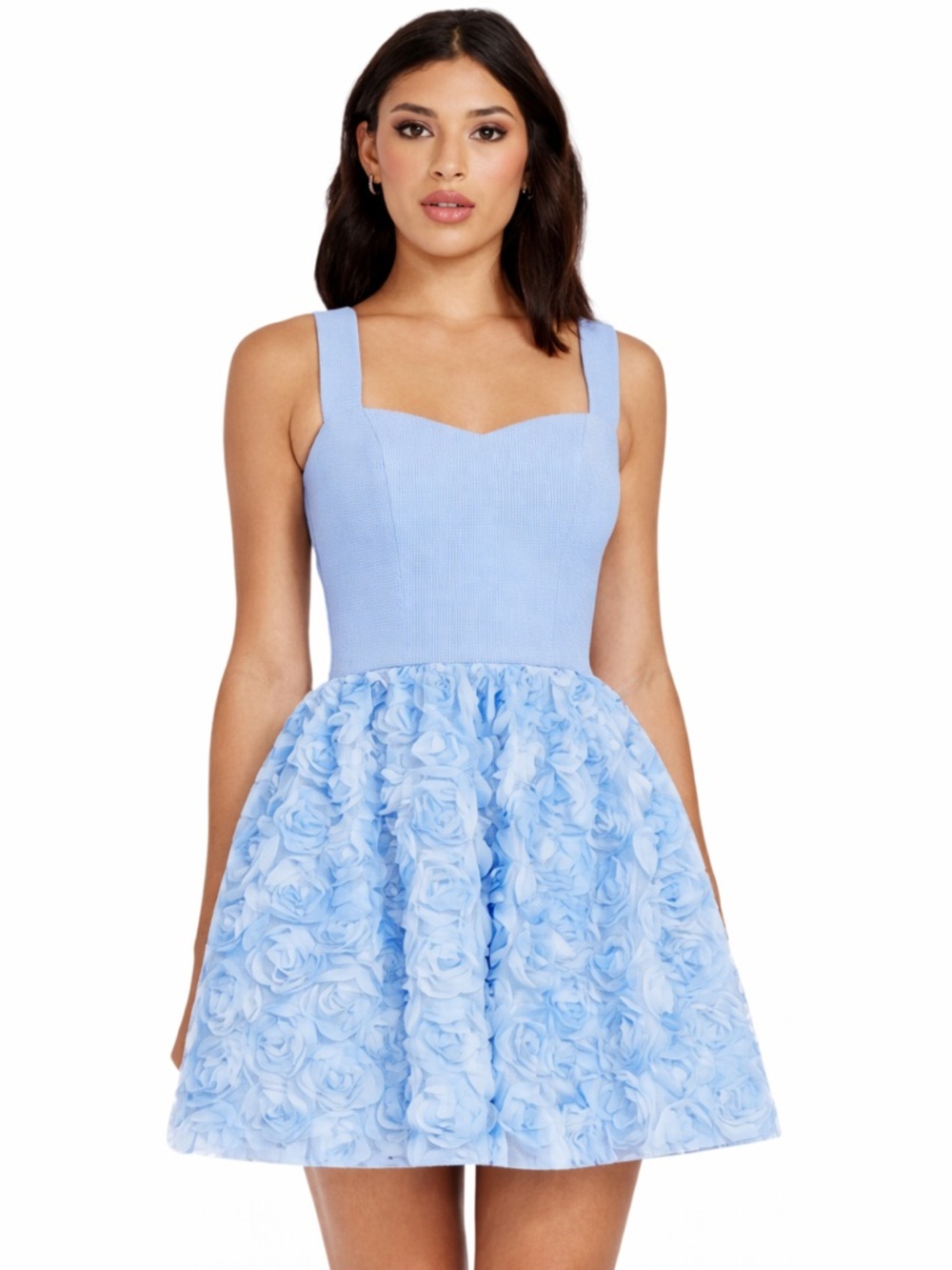 Dress The Population Blue 3D Floral Fit & Flare Mini Dress Large NWT Cocktail
